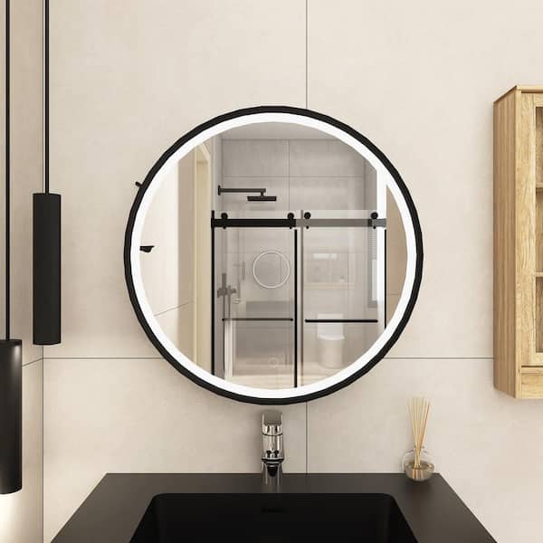 Staykiwi 24 in. W x 24 in. H 3 colors with light Round Iron Medicine Cabinet with Mirror
