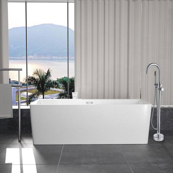 Maincraft Freestanding 55 in. Contemporary Design Acrylic Flatbottom SPA Tub Bathtub in White