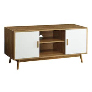Oslo 47.25 in. Woodgrain and White TV Stand fits up to a 50 in. TV with Cabinet Doors and Open storage