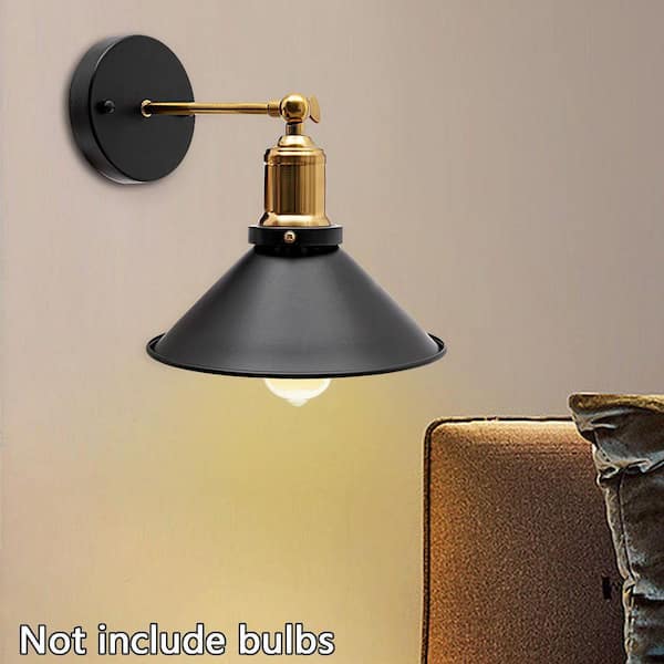 OUKANING 8.66 in. 1-Light Black Industrial Style Plug-In Wall