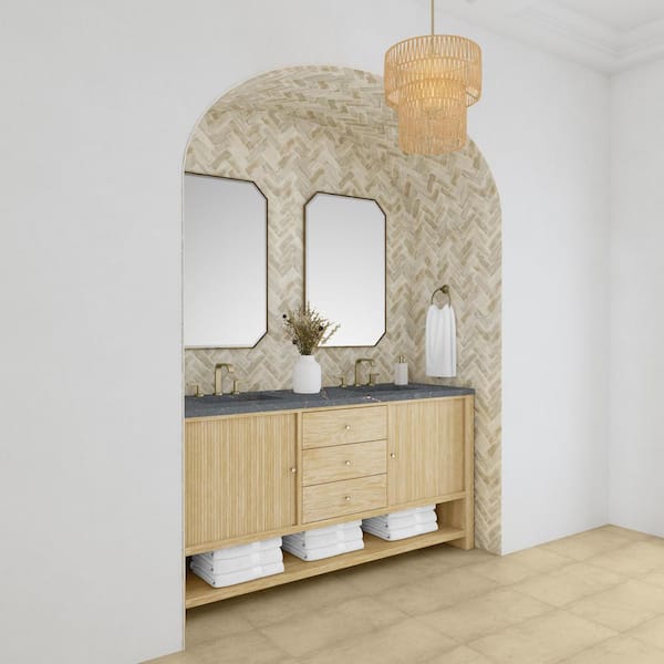 James Martin Vanities Marigot 72.0 in. W x 23.5 in. D x 36 in. H Double Bathroom Vanity in Sunwashed Oak with Parisien Bleu Quartz Top