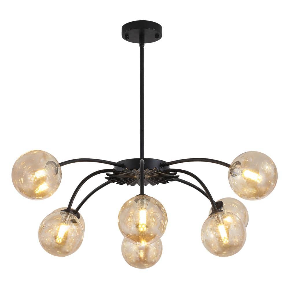8-Light Black Sputnik Chandelier with Amber Glass Globe Shades for Living Room price history on PriceWatchPro