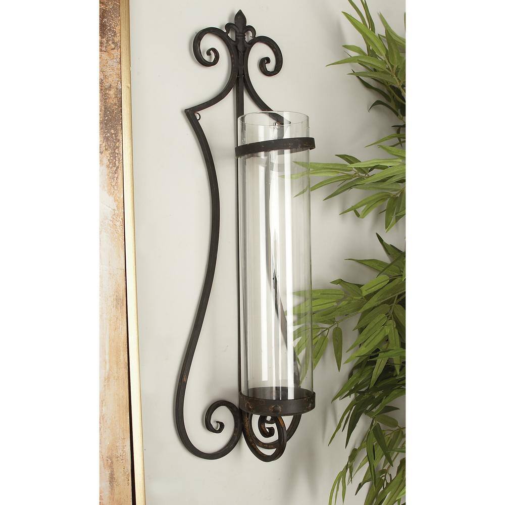 Elegant Black Metal and Glass 31" Traditional Hurricane Candle Lantern