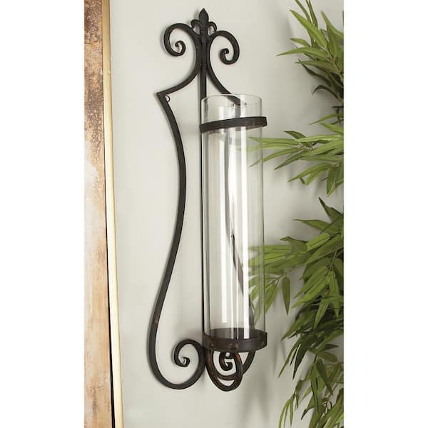 31 in. Black Metal Single Candle Wall Sconce