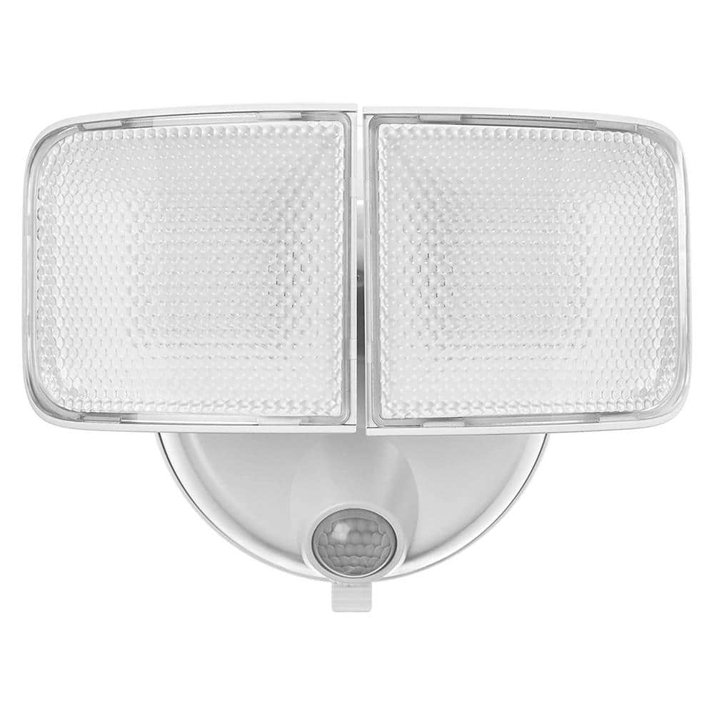 White Twin Head LED Motion Sensor Security Flood Lights, 2-Pack