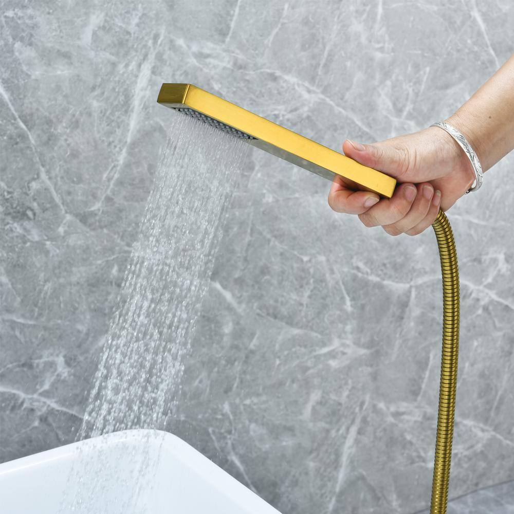 Brushed Gold Stainless Steel Freestanding Tub Filler with Handshower