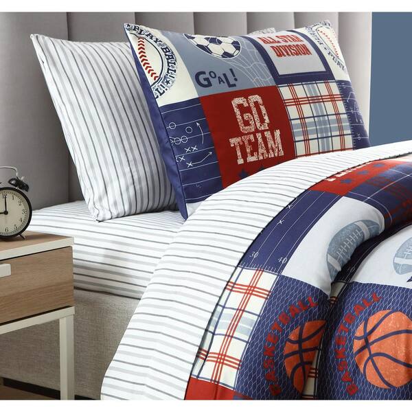 Kute Kids 4-Piece All Star Blue Striped Full Sheet Set M628283