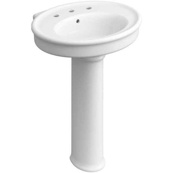 KOHLER Willamette Vitreous China Pedestal Combo Bathroom Sink in White with Overflow Drain