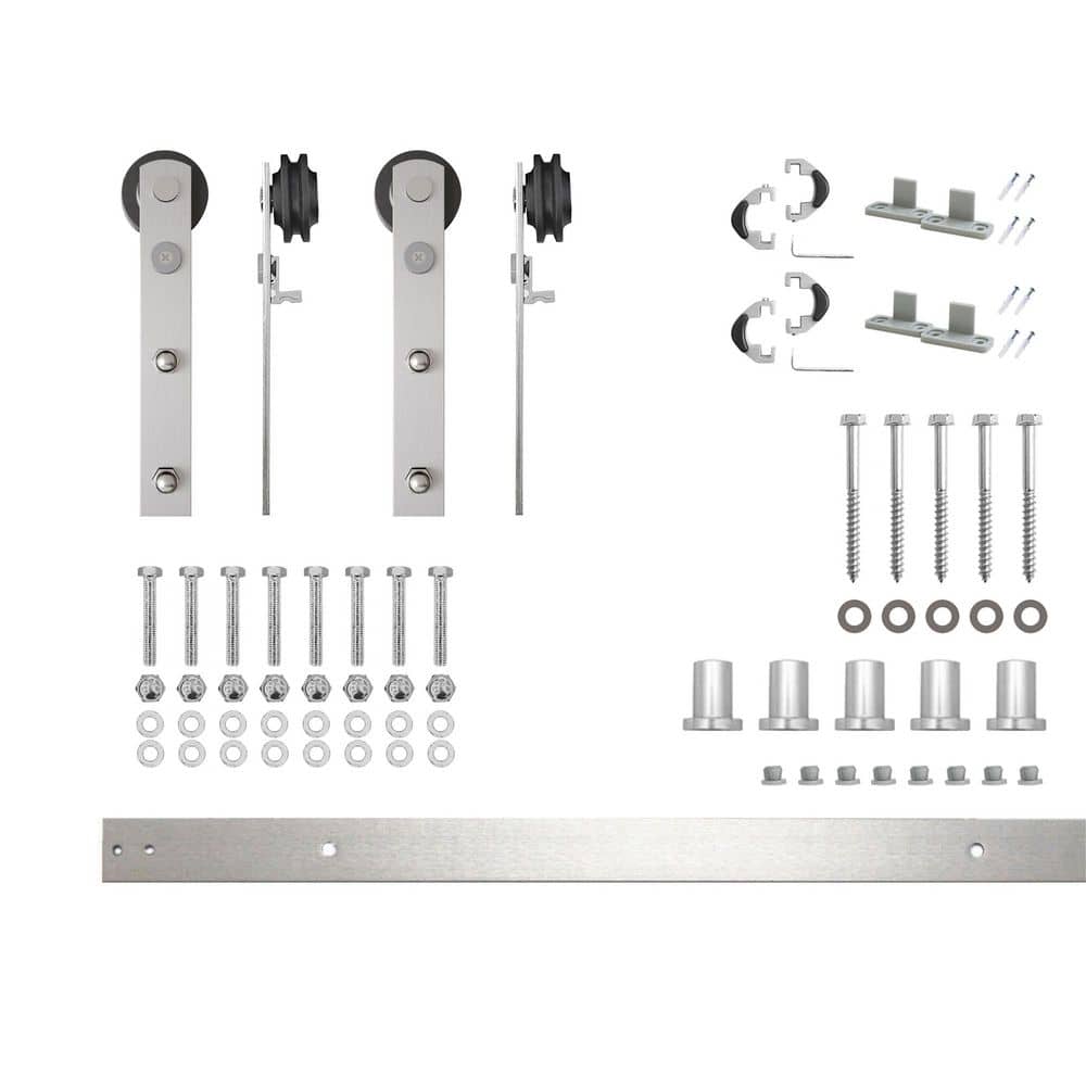 6.6 ft./79 in. Brushed Nickel Non-Bypass Sliding Barn Door Hardware Kit Straight Design Roller for Double Doors price history on PriceWatchPro