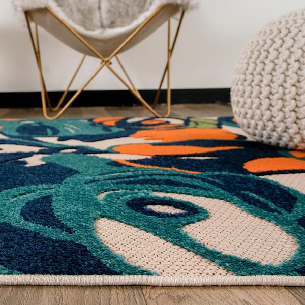Modern Multi 5 ft. x 7 ft. Large Floral Flowers Indoor/Outdoor Area Rug