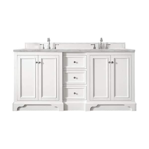 James Martin Vanities De Soto 73.3 in. W x 23.5 in. D x 36.3 in. H Double Bathroom Vanity in Bright White with Victorian Silver Quartz Top