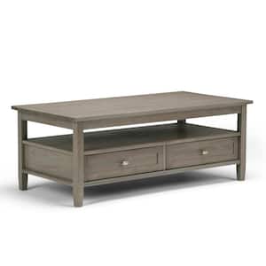 Warm Shaker Solid Wood 48 in. Wide Rectangle Transitional Coffee Table in Distressed Grey