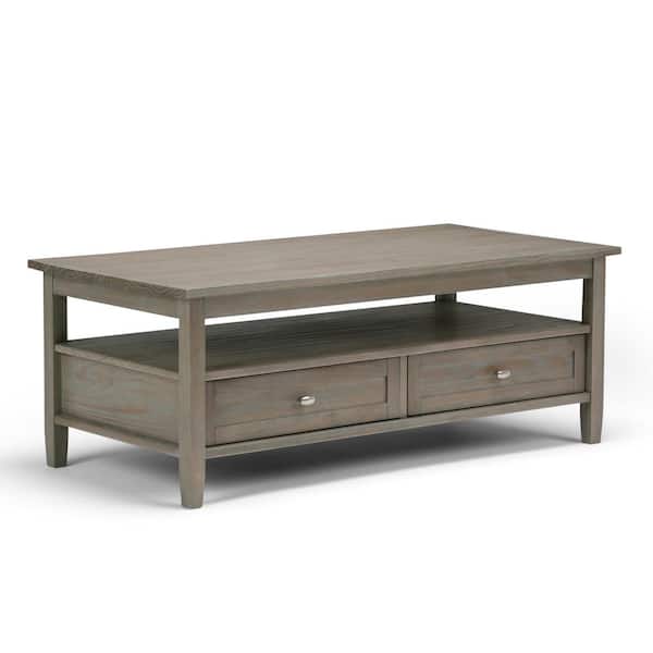 Simpli Home Warm Shaker Solid Wood 48 in. Wide Rectangle Transitional Coffee Table in Distressed Grey