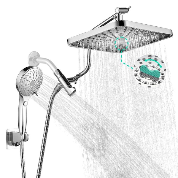 Rainfull 2-in-1 12-Spray Patterns with 2.5 GPM 10 in. Wall Mount Dual Shower Head and Handheld Shower Head in Chrome