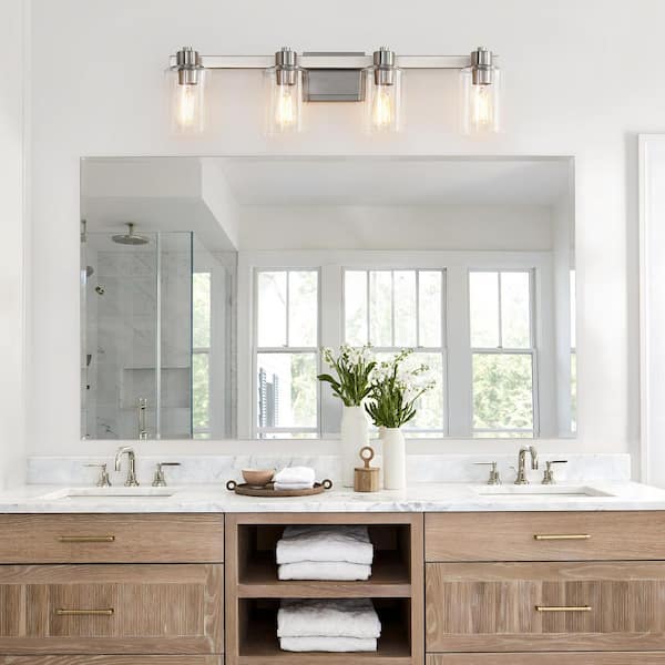 31.5 in. 4 Light Brushed Nickel Bathroom Vanity Light with Clear Glass Shades