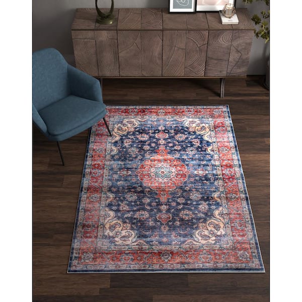 Maeva Navy 8 ft. x 10 ft. Ikat Traditional Area Rug