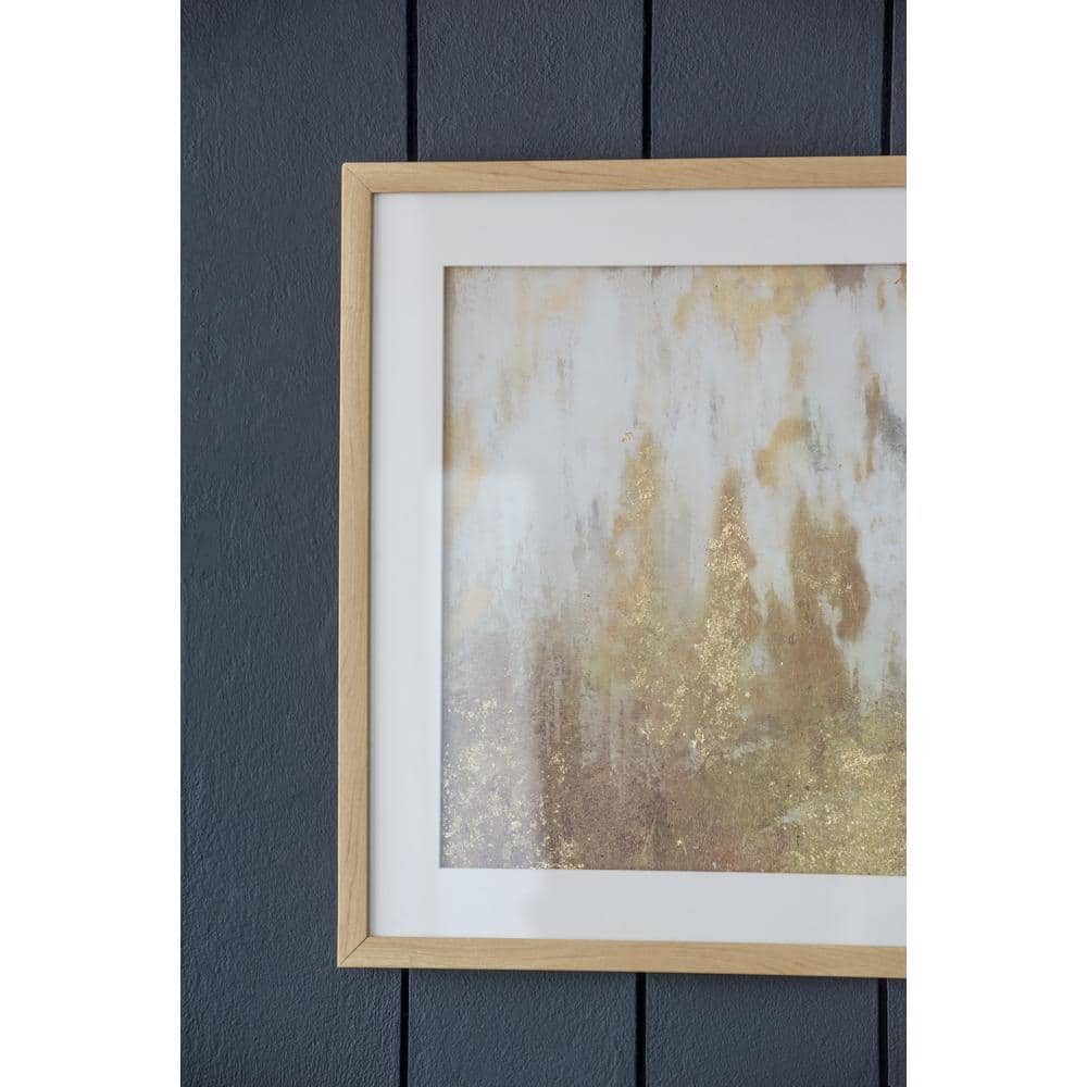 Set of 2 Gold and Beige Abstract Framed Glass Wall Art