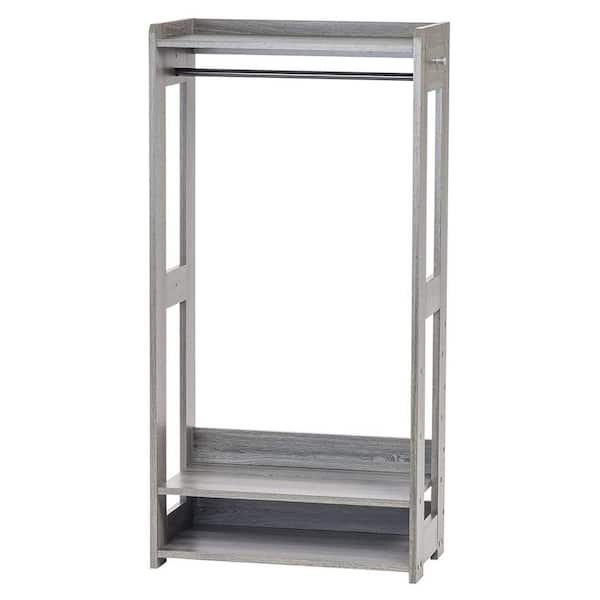 Gray Wood Garment Clothes Rack with Shelves 23.6 in. W x 47.2 in. H