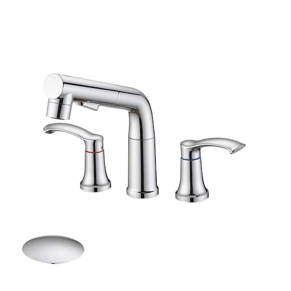 YASINU 8 in. Widespread 2-Handles Pull Out Bathroom Faucet with Pop-Up Drain Kit in Chrome