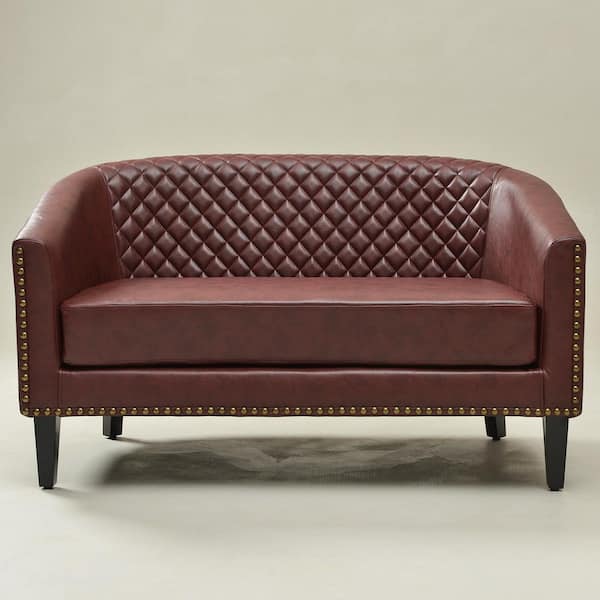 Red 50 in. Tufted Faux Leather 2-Seater Upholstered Small Loveseat with Nailed Trim