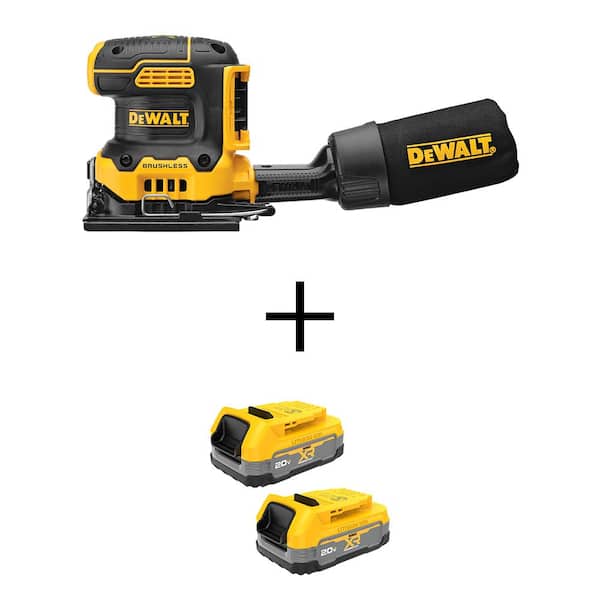 DEWALT 20V MAX XR Lithium-Ion Cordless Brushless 1/4 Sheet Variable Speed Sander with 2 20V MAX POWERSTACK Compact Batteries