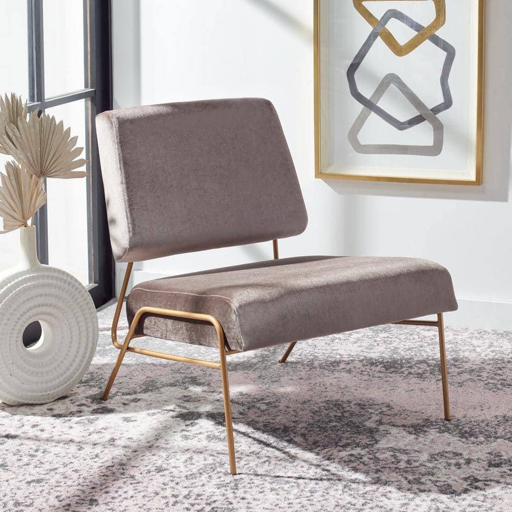 Romilly 32" Slipper Accent Chair in Gray Velvet and Gold Metal