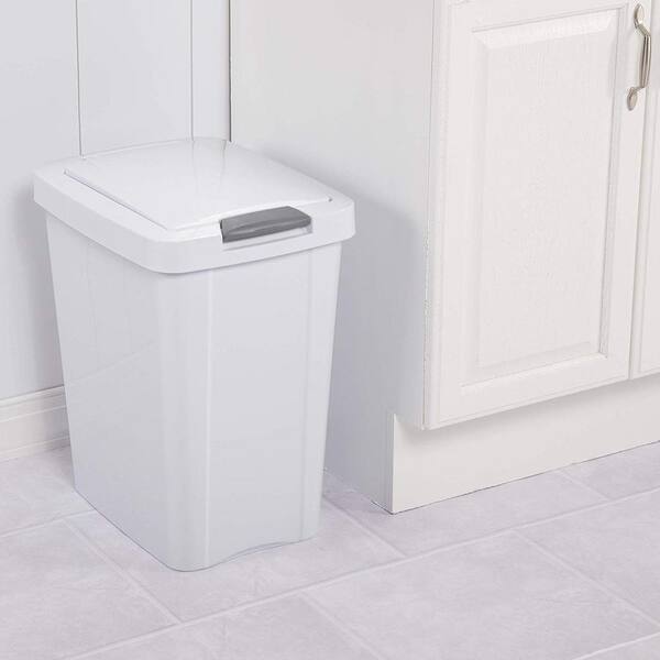 Sterilite 13 Gallon TouchTop Wastebasket with Titanium Latch, White (8 Pack)