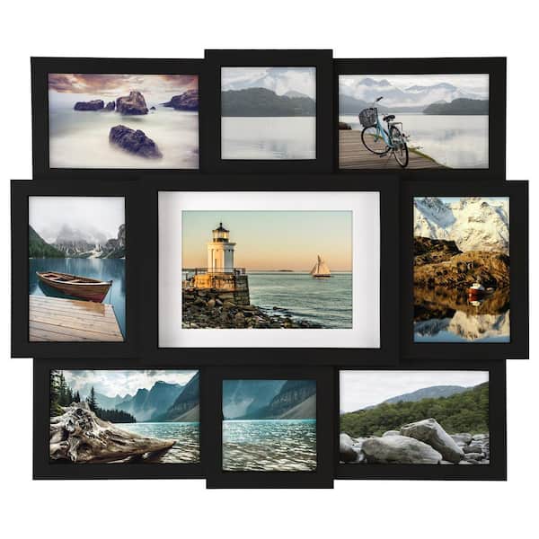 Malden International Designs 2-4 in. x 4 and 6-4 in. x 6 and 1-5 in. x 7 in. Black 9-Opening Array Puzzle Collage Picture Frame