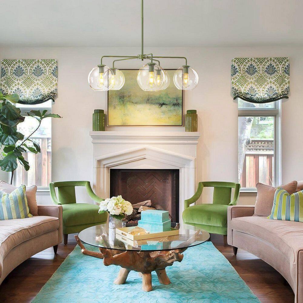 Erik 5-Light 39 in. W Modern Green Sputnik Chandelier with Clear Glass Globe Shades for Dining Room Kitchen price history on PriceWatchPro