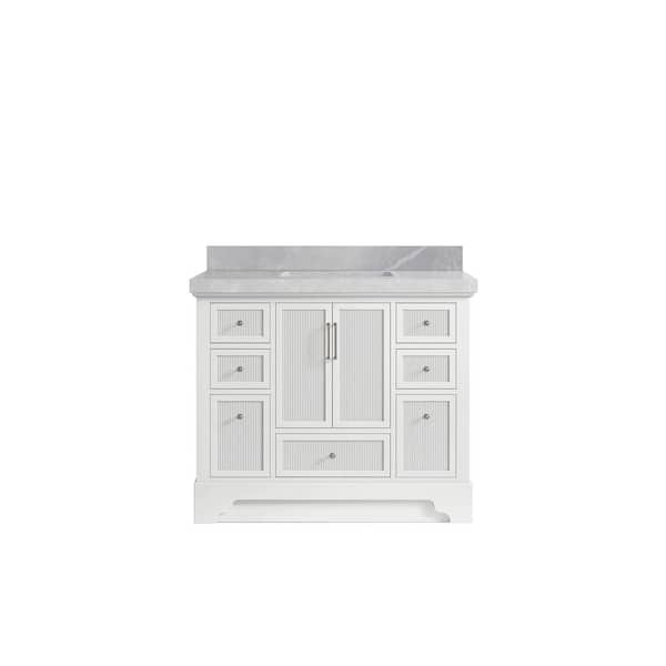 Willow Collections Alys 42 in. W x 22 in. D x 36 in. H Single Sink Bath Vanity in White with 2 in. Pearl Gray Quartz Top