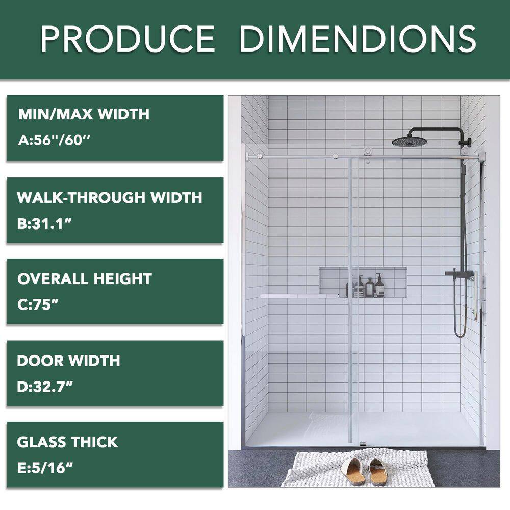 60" Chrome Semi-Frame Sliding Shower Door with Tempered Glass