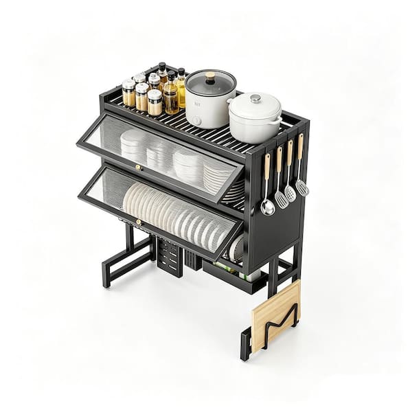 Adjustable Over Sink Dish Rack, Carbon Steel Kitchen Storage Organizer Black