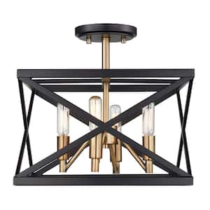 Ackerman 13 in. 4-Light Oil Rubbed Bronze and Antique Brass Semi-Flush Mount Ceiling Light Fixture with Metal Shade