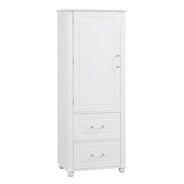 JimsMaison 23 in. W x 16 in. D x 61 in. H White Linen Cabinet with Drawers and Adjustable Shelf