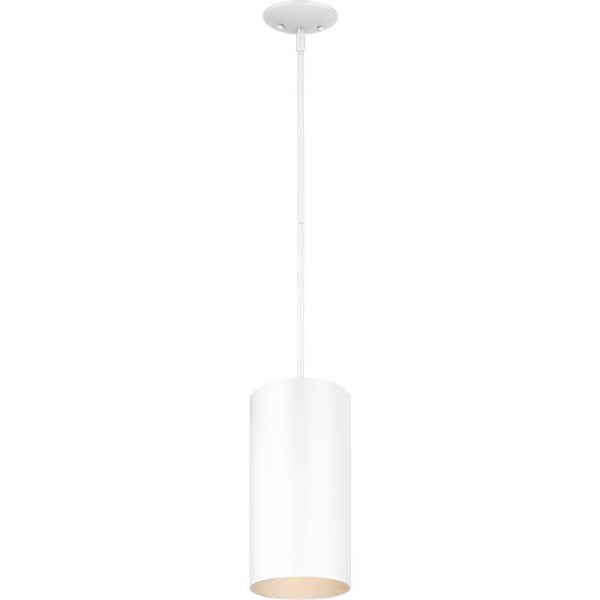 Small 1-Light White Aluminum Outdoor Cylinder Hanging Pendant