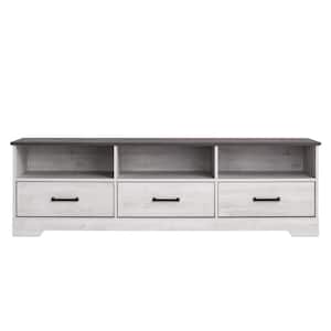 Rustic Ridge Washed White TV Stand Fits TVs up to 55 to 77 in. with 3-Drawers