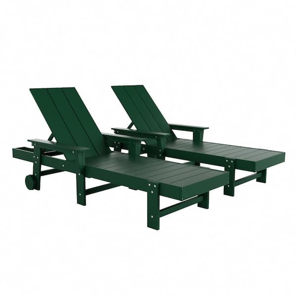 WESTIN OUTDOOR Shoreside 2Piece Dark Green Fade Proof Plastic Portable Poly Reclining Outdoor Patio Chaise Lounge Armchairs with Wheels