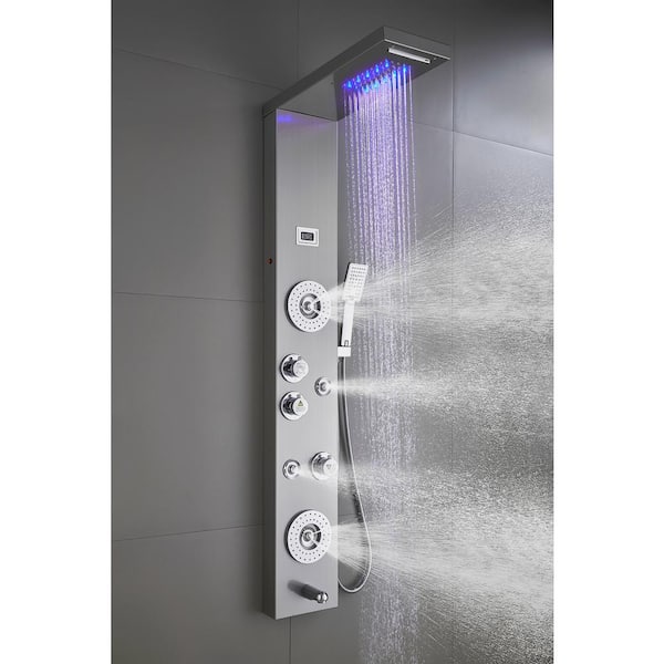 Stainless Steel Shower Panel Tower System LED Rainfall Shower Head