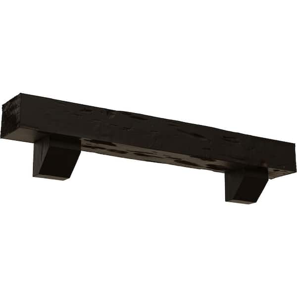 Ekena Millwork 4 in. x 6 in. x 6 ft. Pecky Cypress Faux Wood Fireplace Mantel Kit with Ashford Corbels, Natural Ash