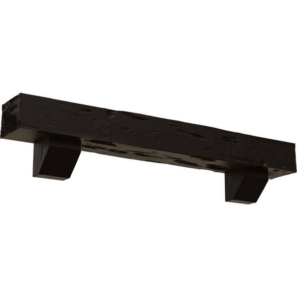Ekena Millwork 8 in. x 12 in. x 3 ft. Pecky Cypress Faux Wood Fireplace Mantel Kit, Ashford Corbels, Natural Ash