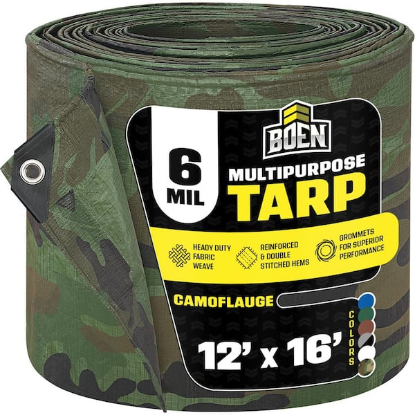 12 ft. x 16 ft. Multi-Purpose Camouflage Poly Tarp Cover 6 Mil Thick Weave Material, Waterproof