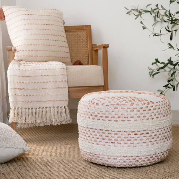 Dash White Adobe Striped Ombre Hand Woven Cotton Blend Pouf