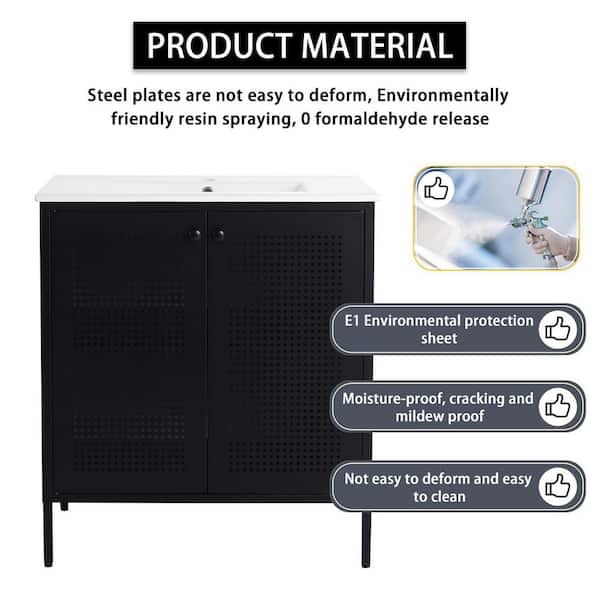 30.0 in. Freestanding Black Bath Vanity with White Ceramic Sink Top Unassembled