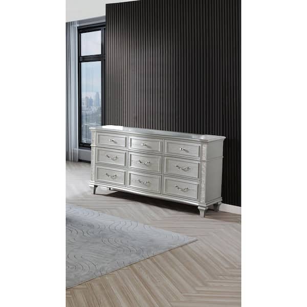 Nila Silver 9-Drawer 20 in. W Dresser Without Mirror