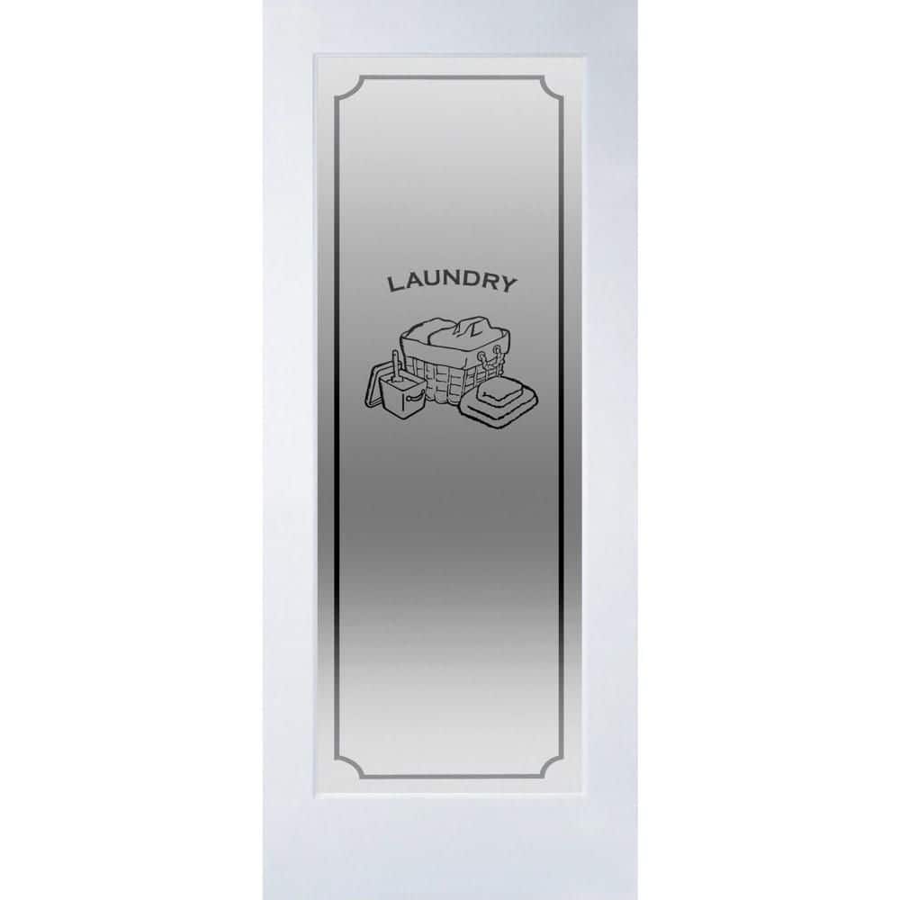 Primed Pine 32" x 80" Full Lite Frosted Glass Interior Door Slab