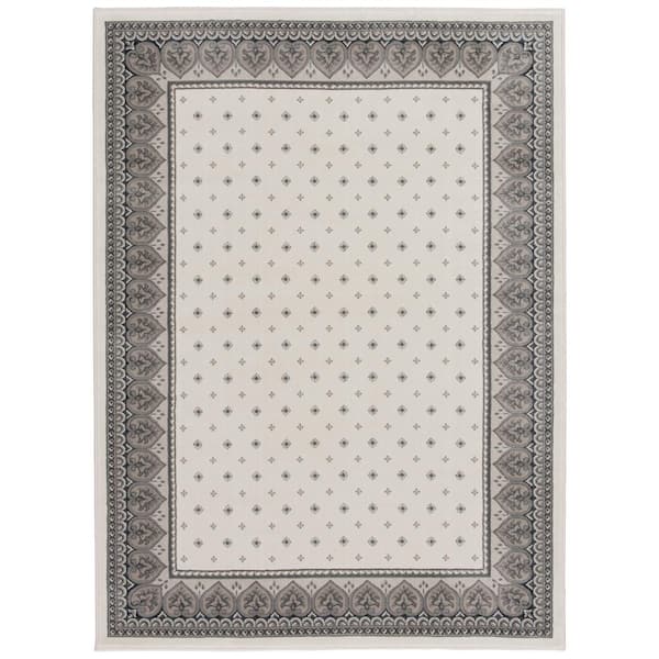 8 ft. x 11 ft. Oyster/Chalk Kurdamir Fleur de Lis Traditional Polypropylene Area Rug
