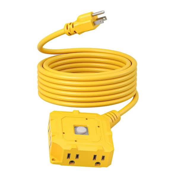25 ft. 14AWG SJTW /6, Outdoor Heavy Duty Extension Cord 6-Outlet with On/Off Switch and Waterproof Silicone Cover Yellow
