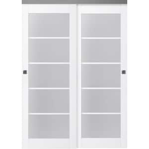 Paola 5-Lite 36 in. x 80 in. Bianco Noble Finished Wood Composite Bypass Sliding Door