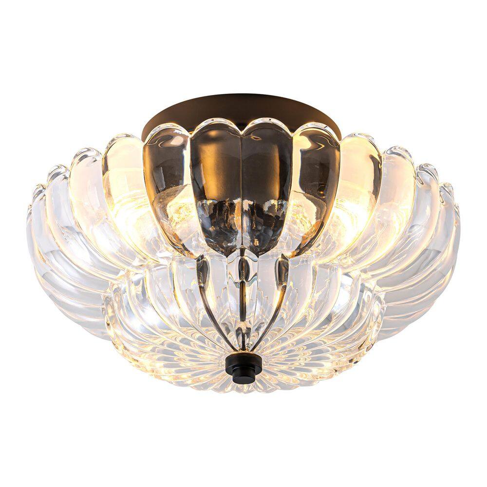 12 in. Vintage Flush Mount Ceiling Light with Clear Pressed Glass Shade, E26x3 Fixture for Hallway, Bedroom, or Entryway price history on PriceWatchPro