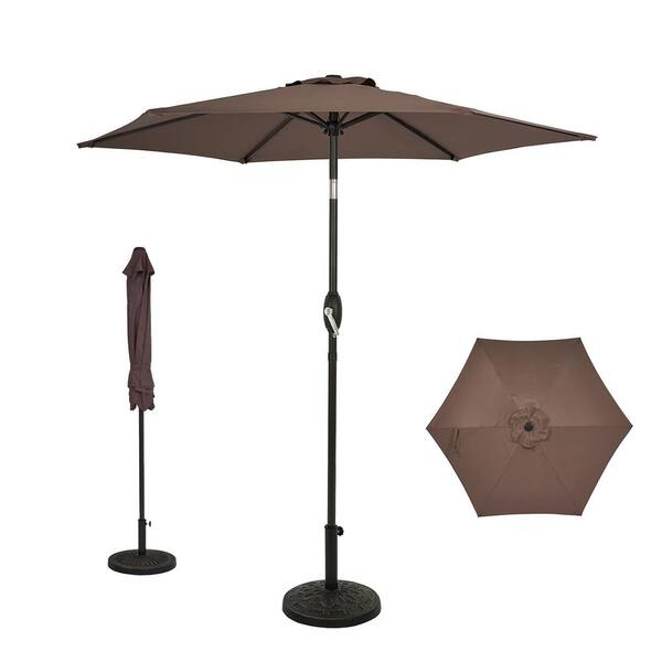 BANSA ROSE 7.5 ft. Outdoor Steel Patio Market Umbrellas with Push Button Tilt and Crank, 6 Ribs in Topper, Base Not Included